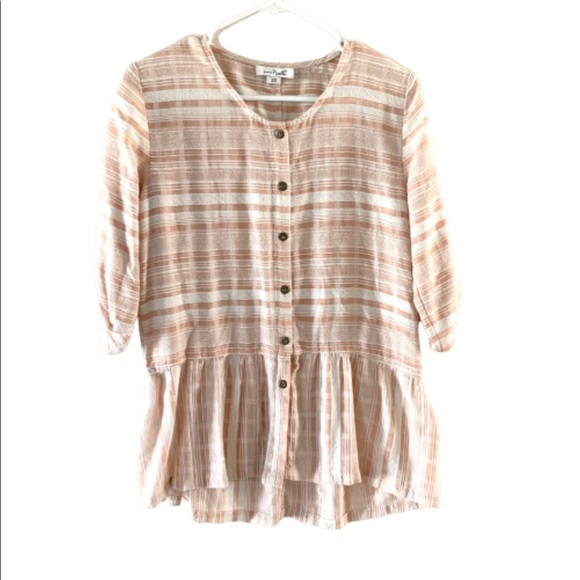 Simply Noelle Tops - Simply Noelle striped peplum button down tunic shirt size S/M
